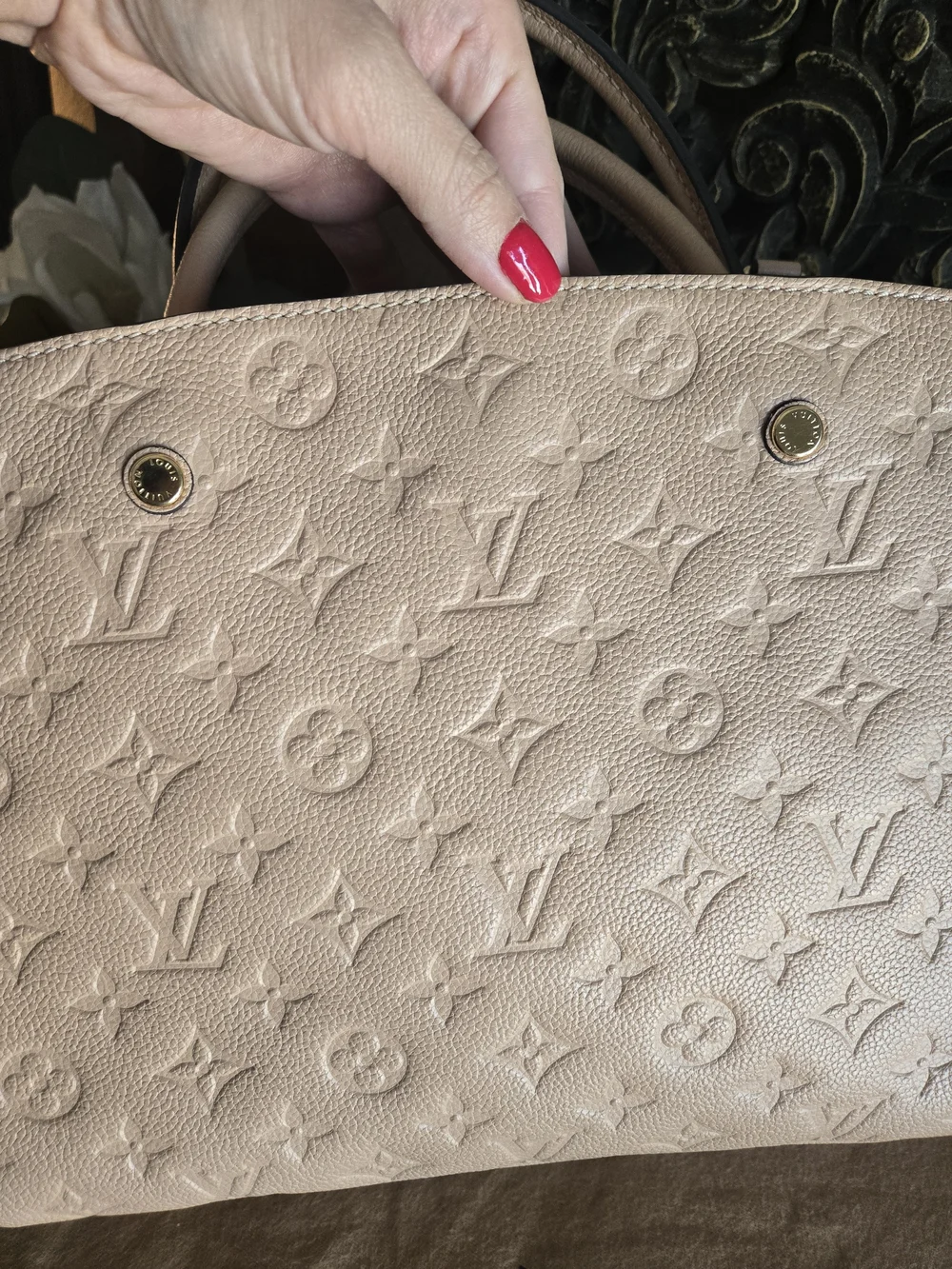 Louis Vuitton Beige Embossed Monogram Leather Tote